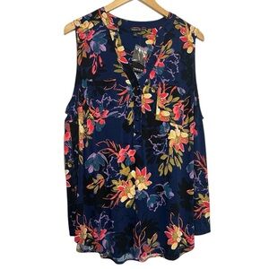 NWT Torrid Blue and Orange Floral Sleeveless Blouse with V-Neck Size 1X